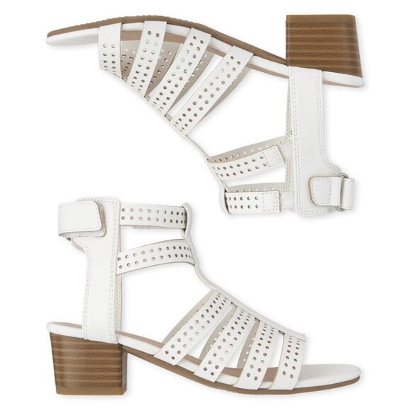 The Children’s Place Girls Perforated Gladiator Heel Sandals White Wedding Party - Picture 2 of 7